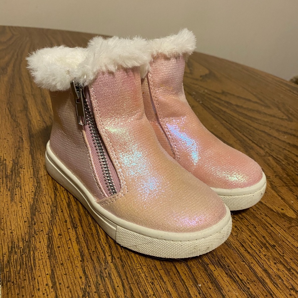 Pink fur lined slip on shoes